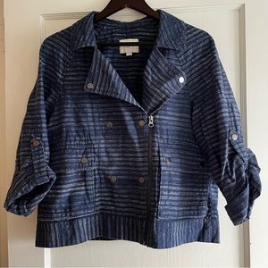Ann Taylor LOFT Blue striped lightweight moto jacket